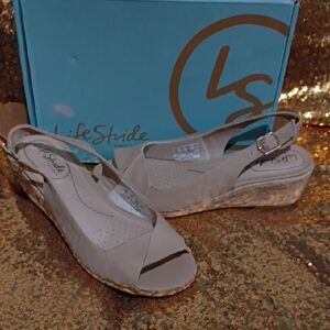 Life Stride Taupe Open-Toe Wedge Sandals